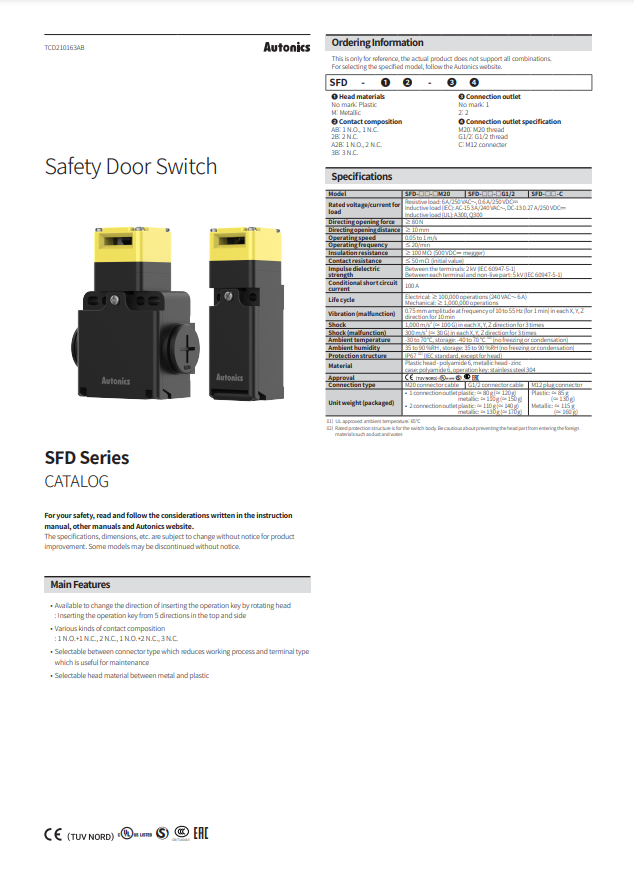 AUTONICS SFD CATALOG SFD SERIES: SAFETY DOOR SWITCH